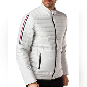 Rossignol White Quilted Ski Jacket with Red & Navy Sleeve Stripes